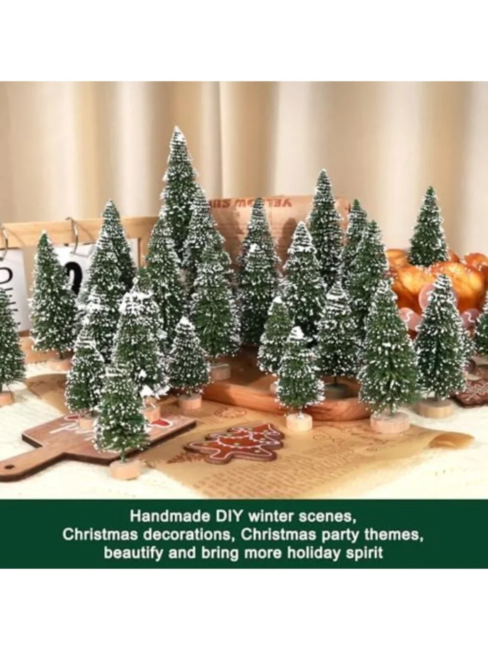 30 Mini Artificial Christmas Trees with Wooden Base for Holiday Decor & Crafts